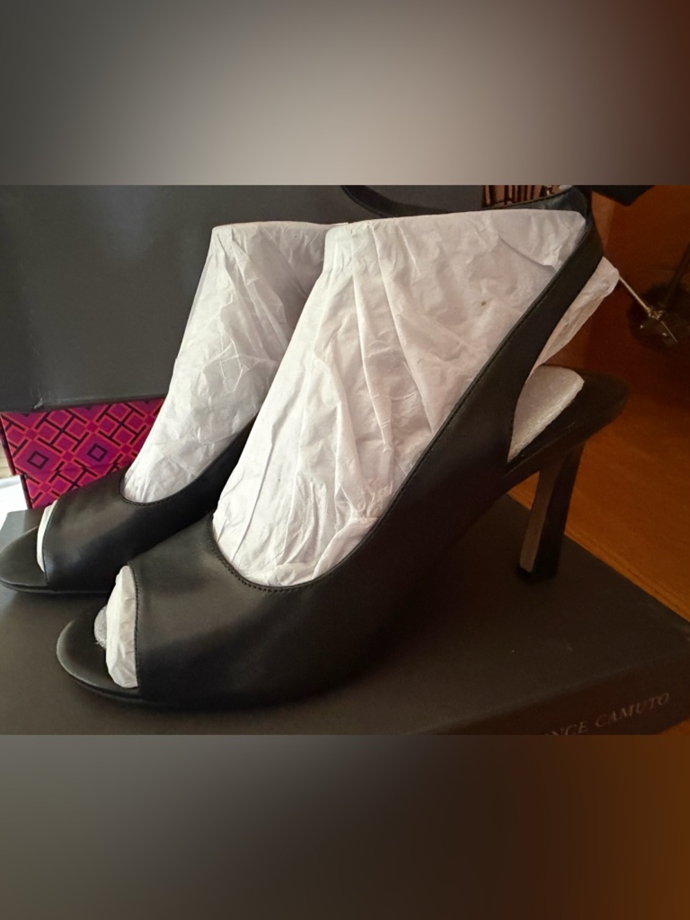 Vince Camuto Classic Black Peep-Toe Slingback Heels - Women's